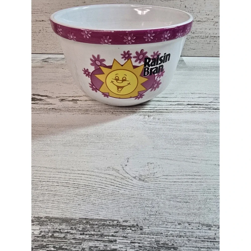 Kellogg's Raisin Bran Sun Cereal Bowl Houston Harvest 2004 Purple Floral 31455